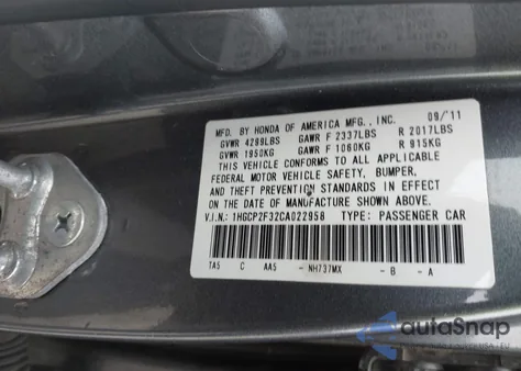 2012 Honda Accord 2.4 Lx z USA, uszkodzony, nr VIN 1HGCP2F32CA022958